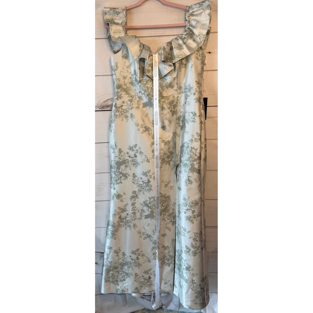 Alfred Sung Sage Cottage Rose Floral Ruffle Maxi Gown D836FP Womens 16R NWT